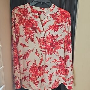 Anne Klein Red and White Floral Blouse